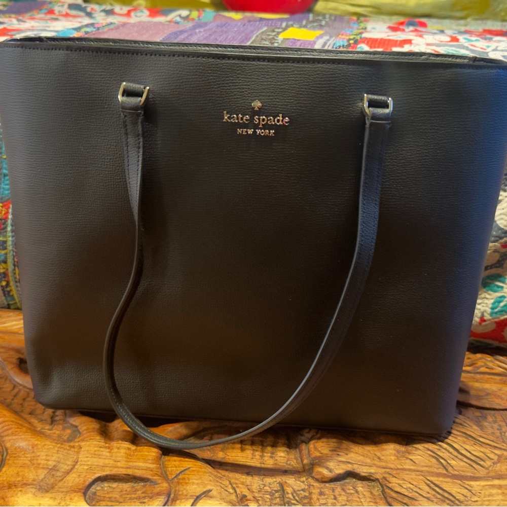 kate spade Black Leather Tote with Gold Logo